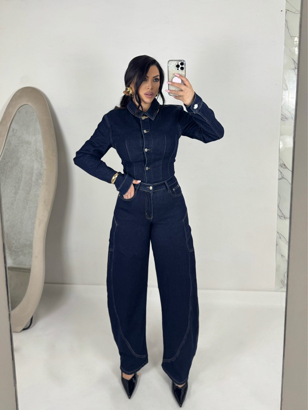 Coordinato camicia e jeans balloon “Brianna”