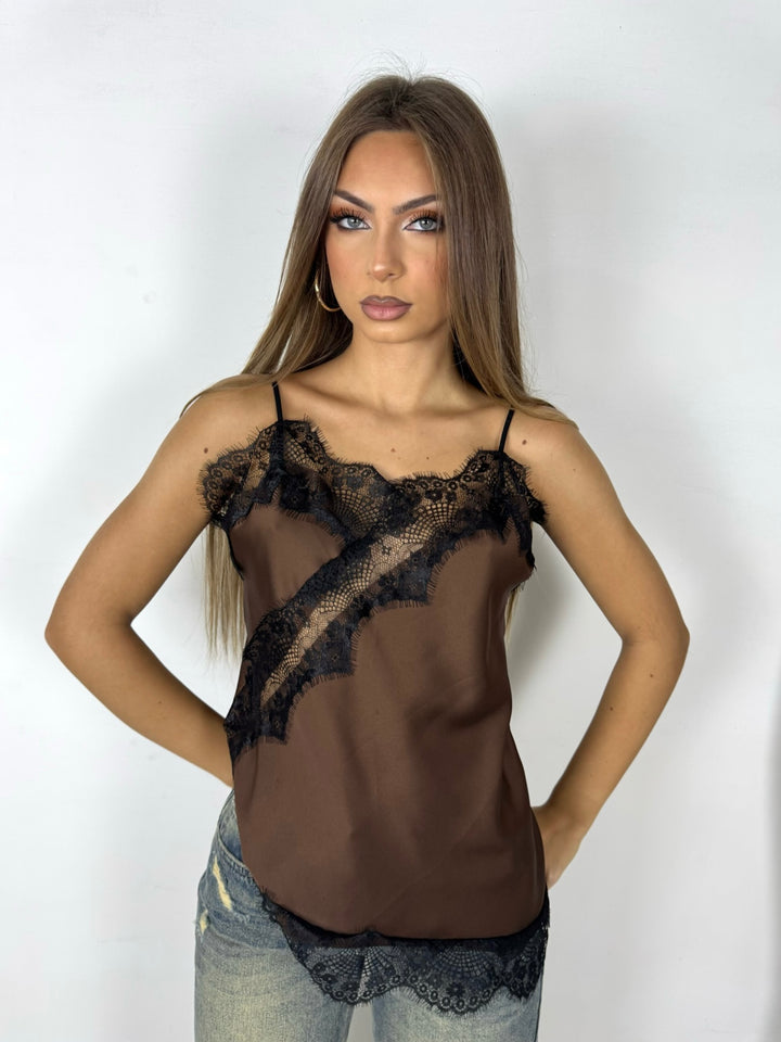 Top in raso con pizzo “Desire”