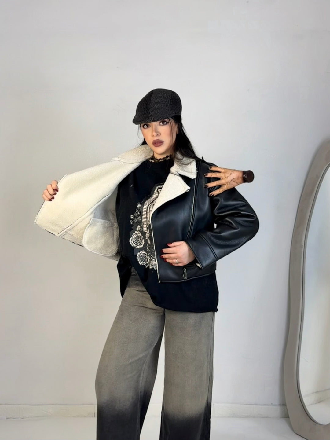 Montone in eco pelle con pelliccia “Noir”