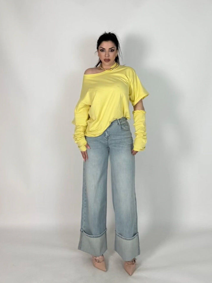 Jeans wide leg con risvolto “Ambra”
