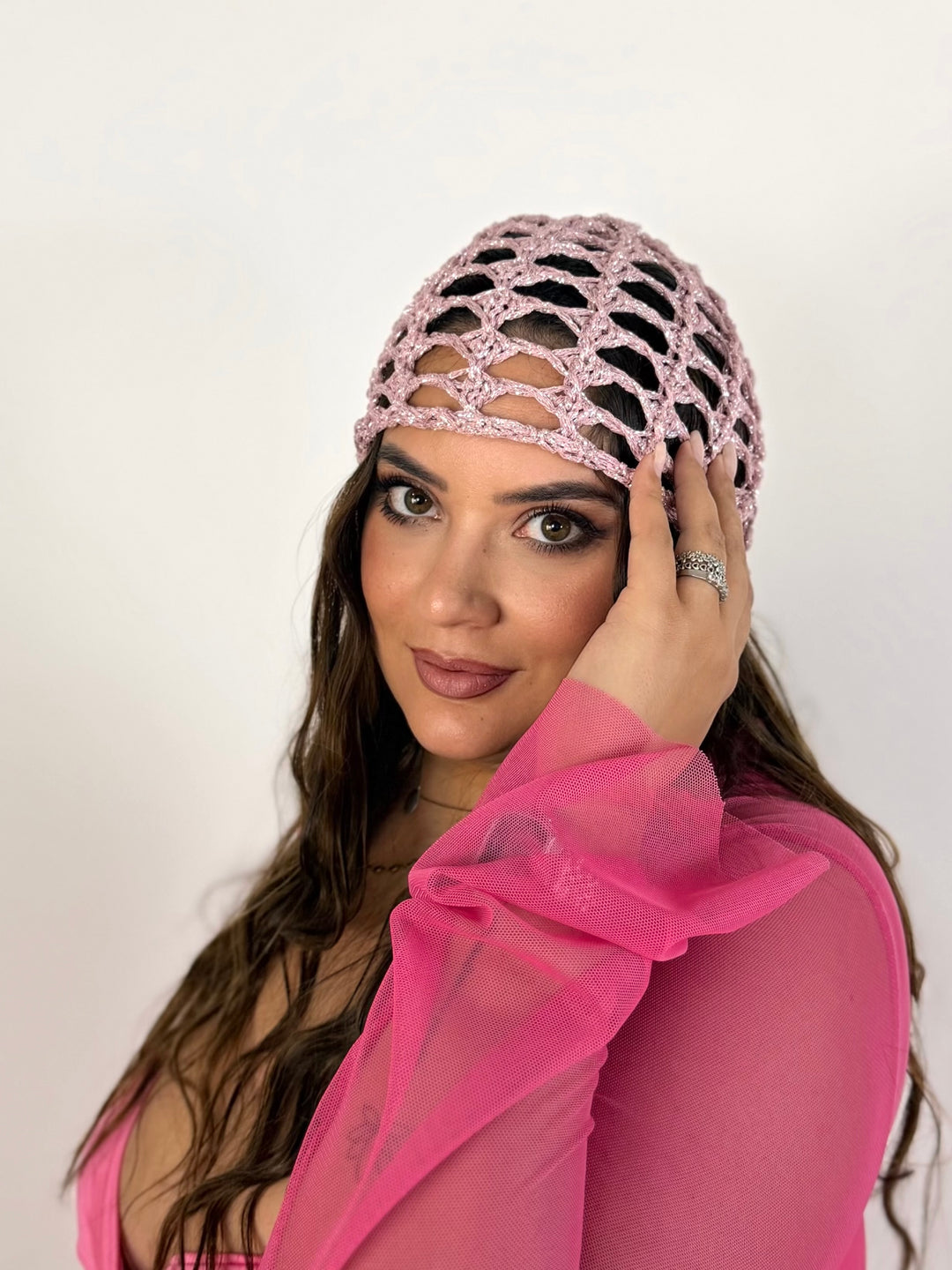 Cappello crochet in lurex