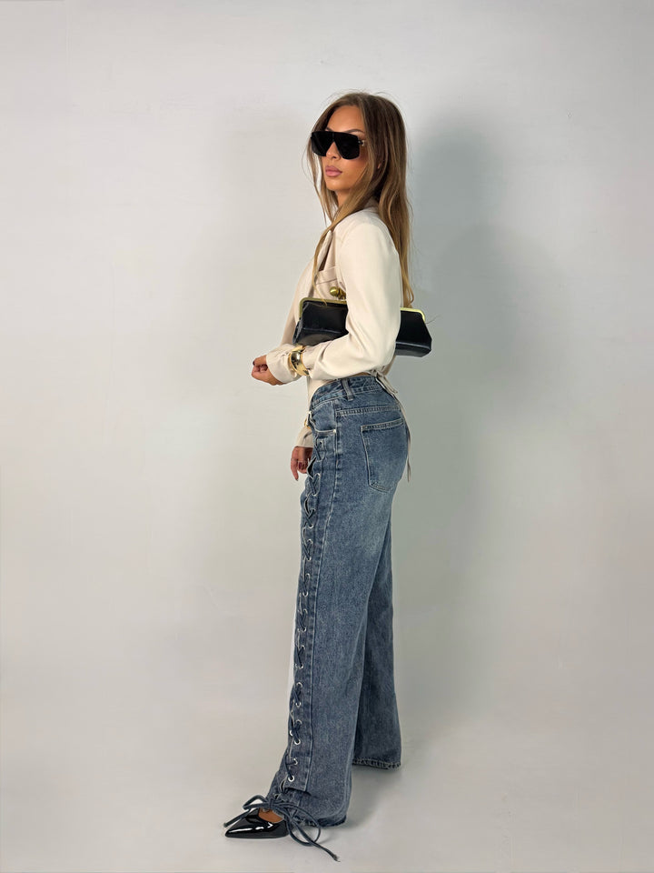 Jeans palazzo con lacci “Vivienne”