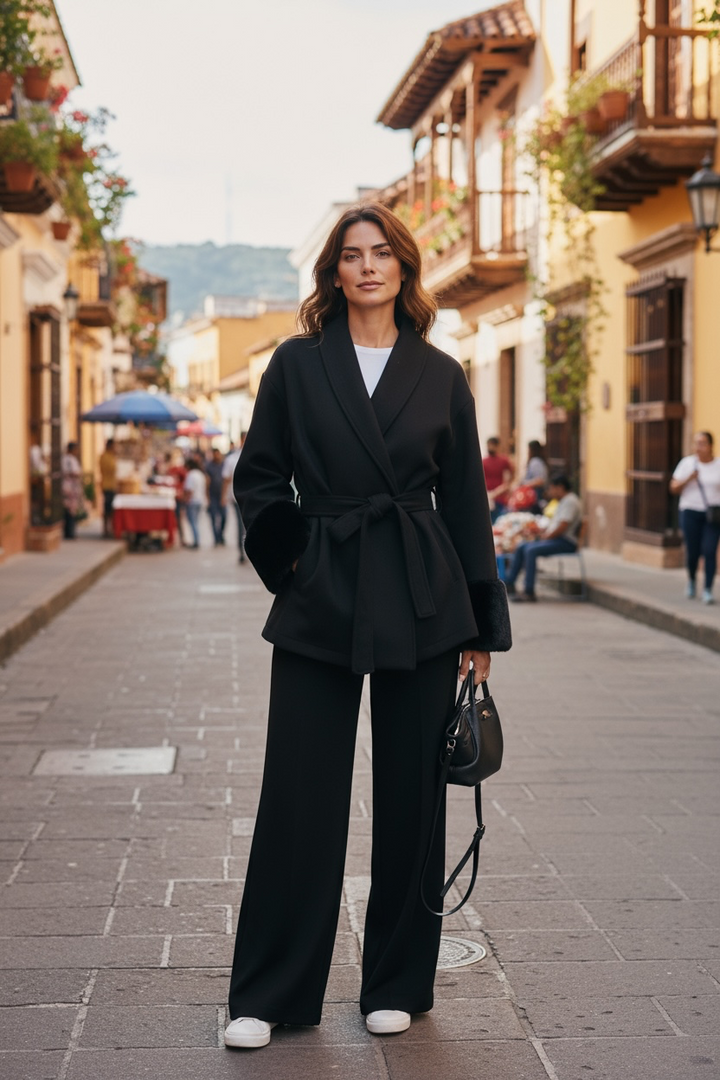 Coordinato in lana con dettagli in eco pelliccia “Bucarest”