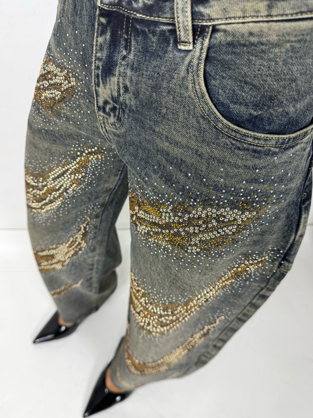 Jeans balloon con strass “Just”