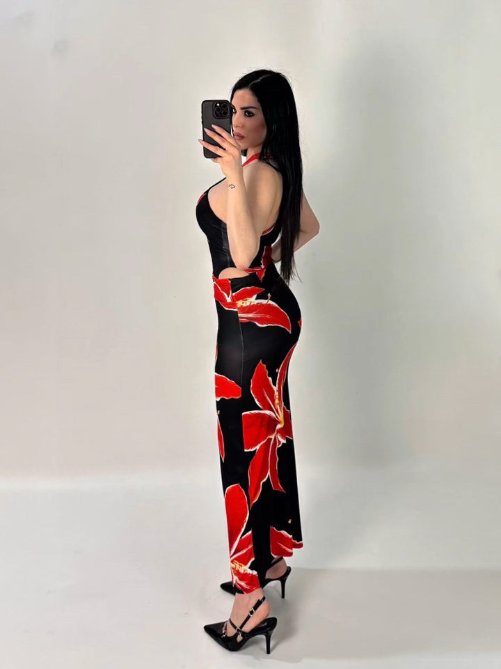 Abito lungo con scollo all’americana “Flamenco”