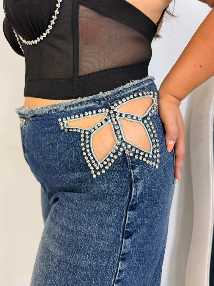 Jeans balloon con strass “Jolie”