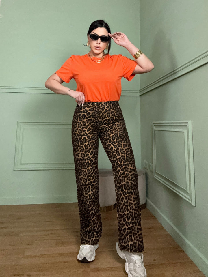 Jeans a palazzo leopardati “Evelyn”