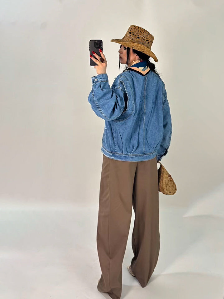 Giubbotto bomber in jeans con strappi “Riviera”