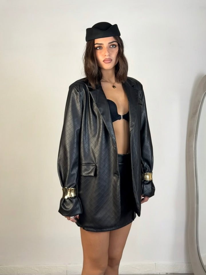Tailleur con gonna in eco pelle “Bottega”