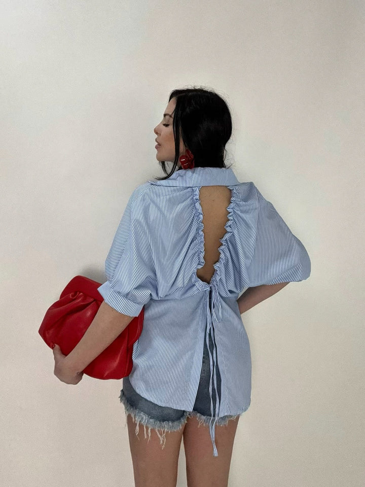 Camicia in cotone a righe con scollo dietro “Charlotte”