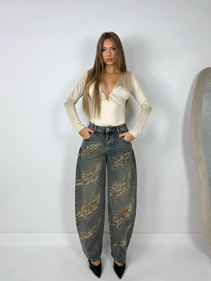 Jeans balloon con strass “Just”