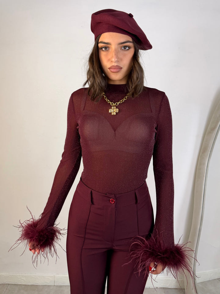 Body in lurex con piume “Sephora”