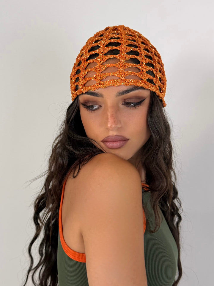 Cappello crochet in lurex