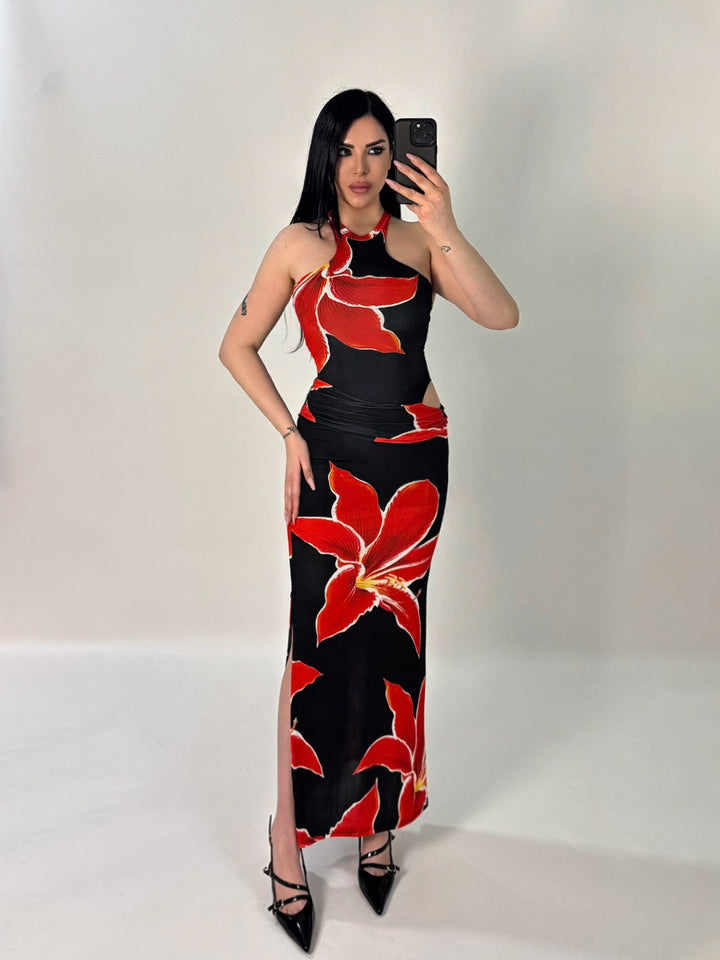 Abito lungo con scollo all’americana “Flamenco”