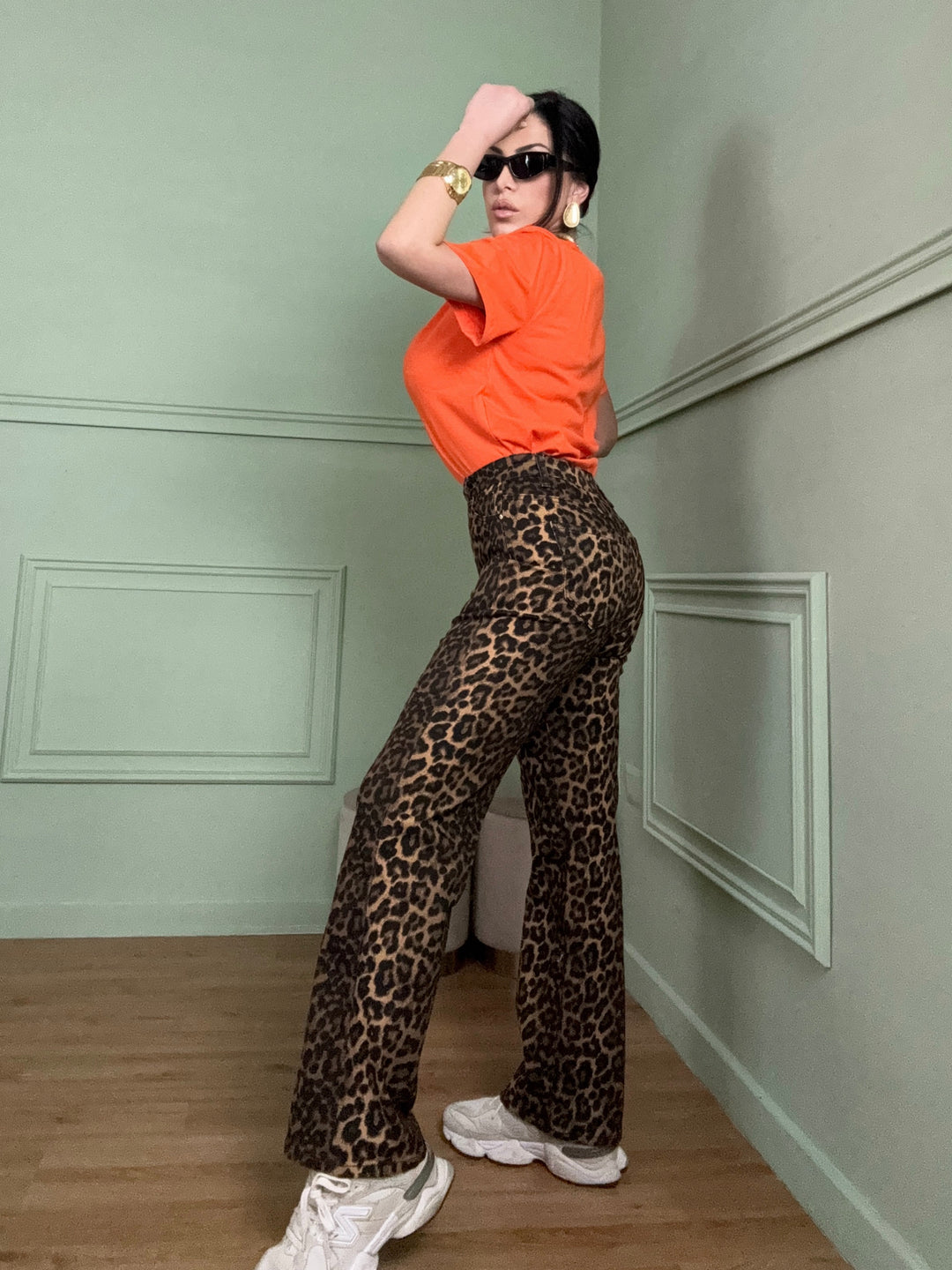 Jeans a palazzo leopardati “Evelyn”