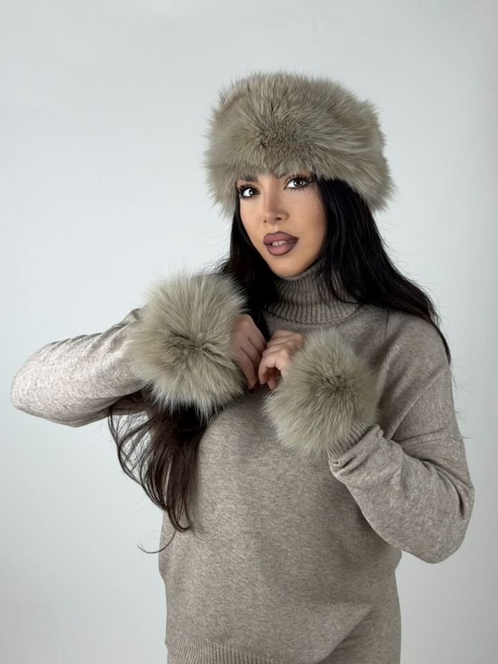 Set Fascia e polsini in Vera pelliccia di volpe vintage 01