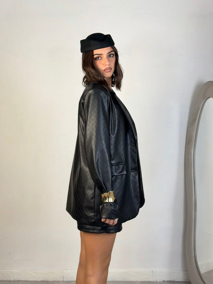 Tailleur con gonna in eco pelle “Bottega”