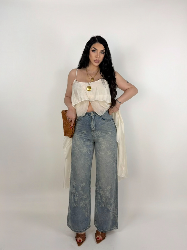 Jeans a palazzo ricamati “Daphne”