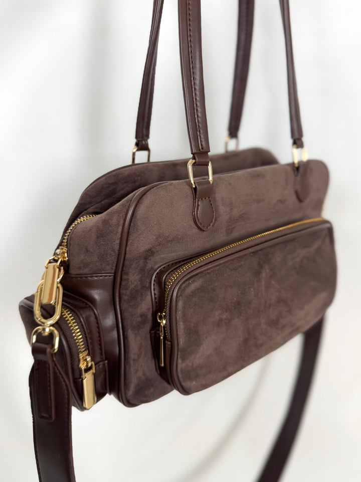 Borsa multi tasche in camoscio ed eco pelle