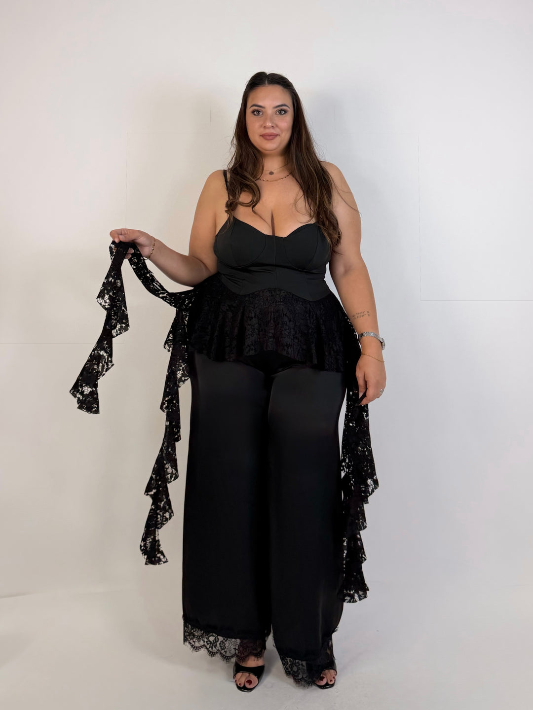 Pantaloni in raso e pizzo “Romina”