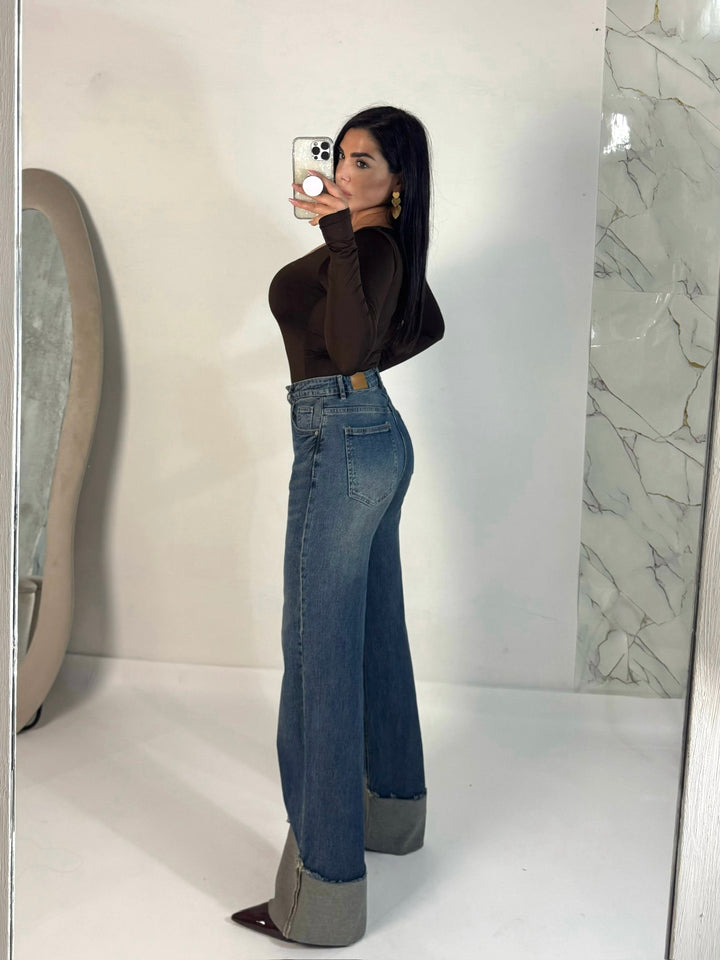 Jeans wide leg con piegone “Flavia”