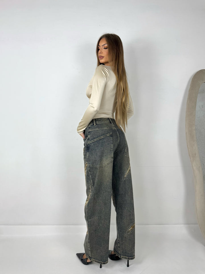 Jeans balloon con strass “Just”