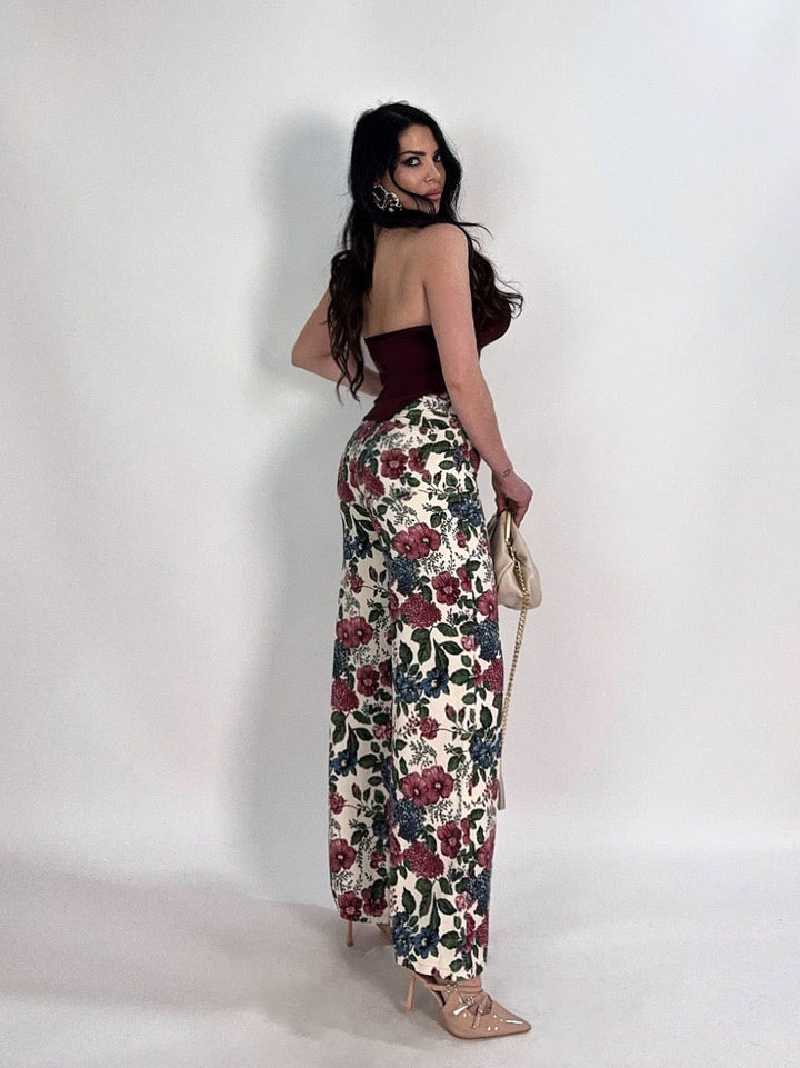 Jeans wide leg floreale “Stefany”