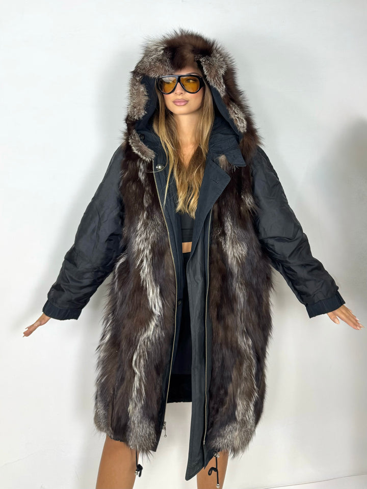 Pelliccia modello parka in volpe double-face Vintage 50