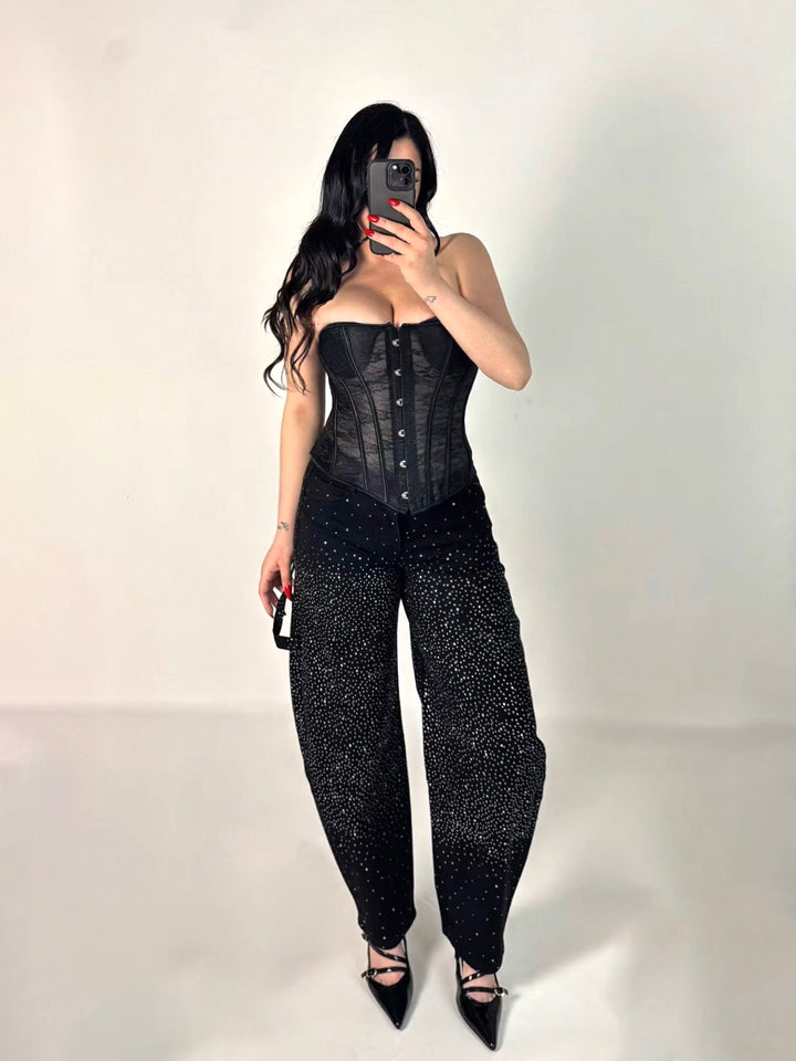 Jeans balloon elastico con strass “Luana”