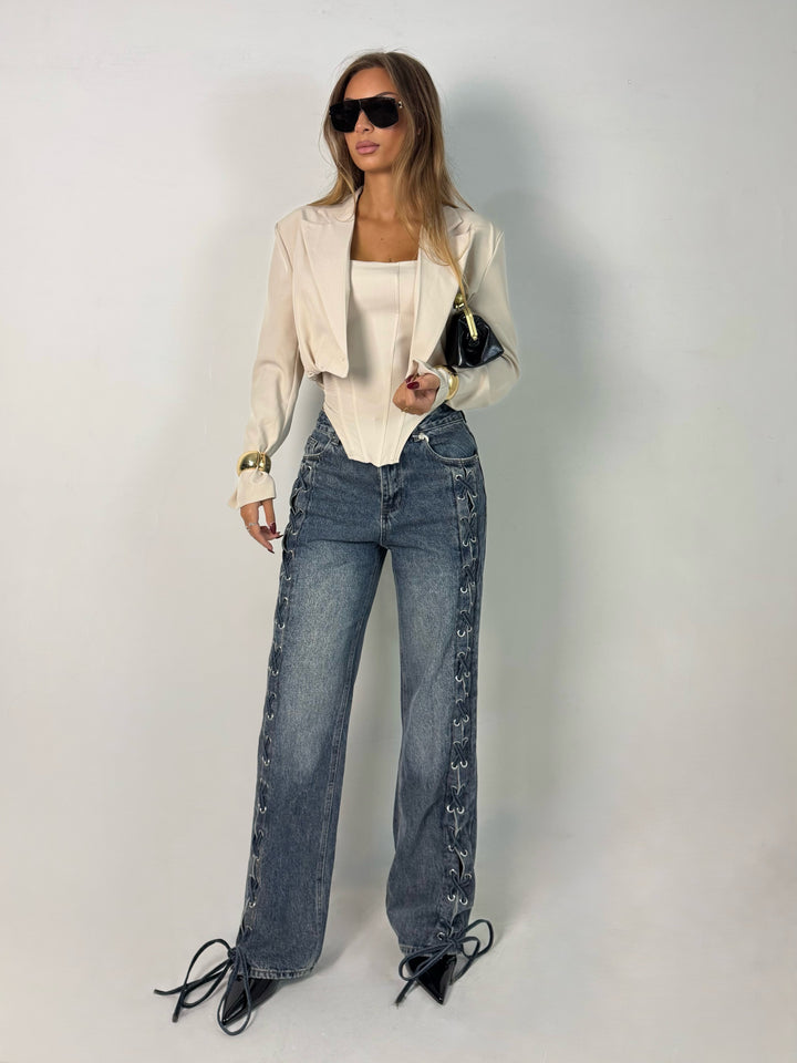 Jeans palazzo con lacci “Vivienne”
