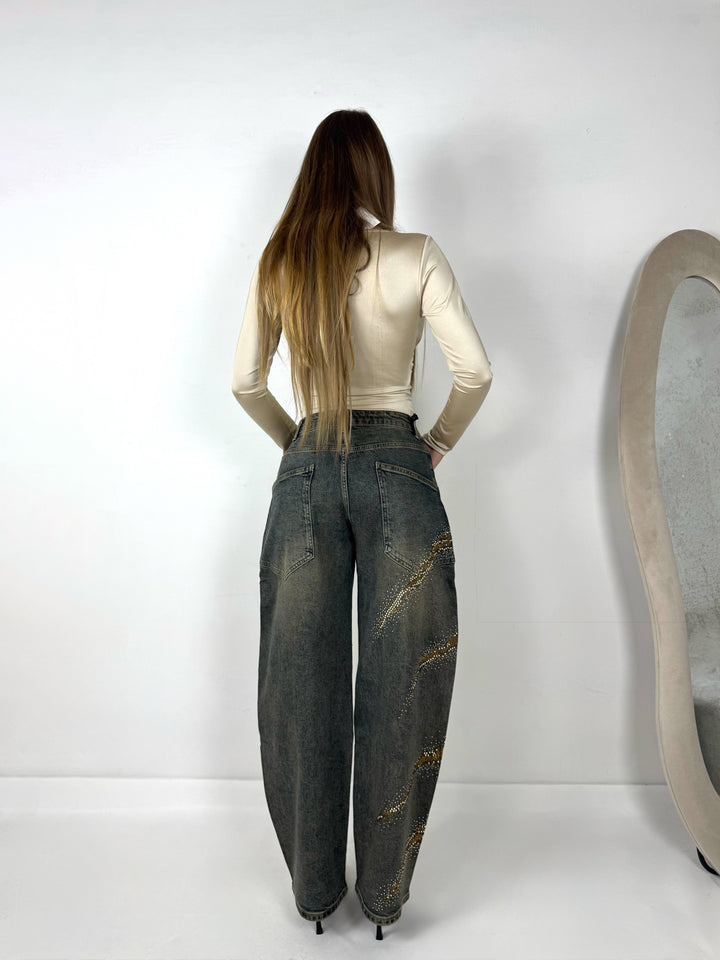 Jeans balloon con strass “Just”