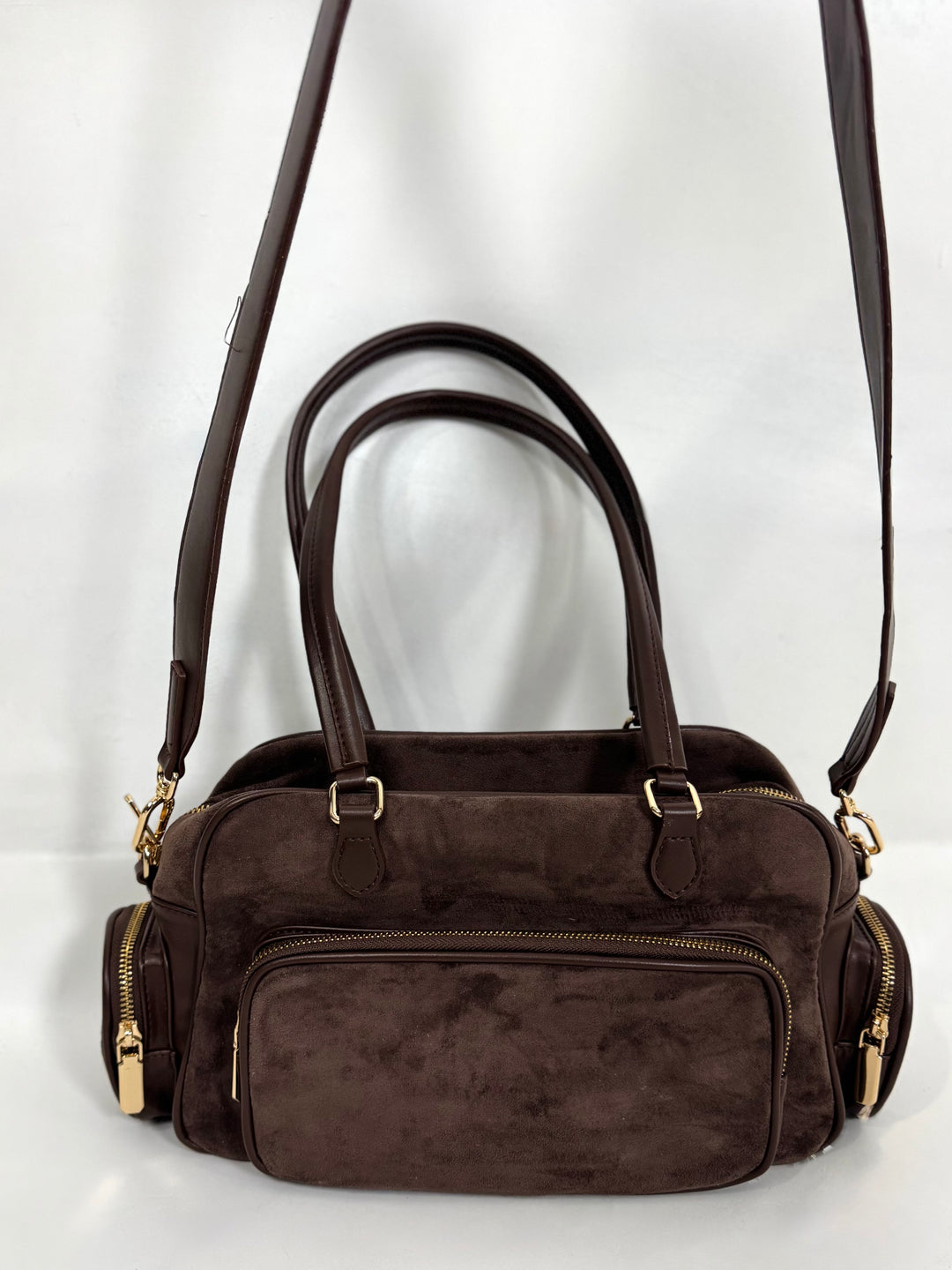 Borsa multi tasche in camoscio ed eco pelle
