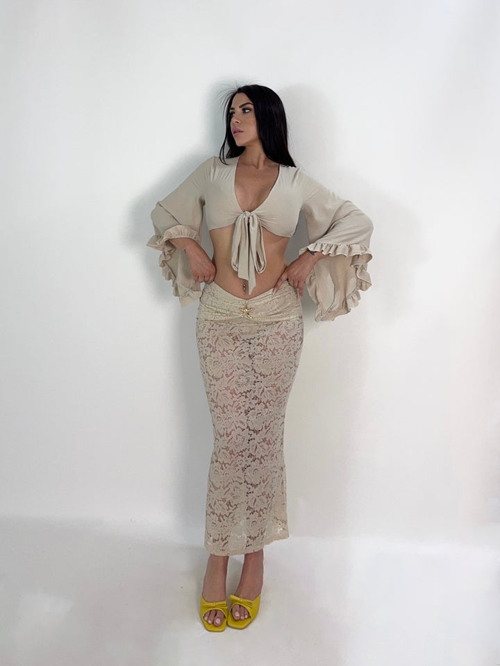 Gonna in pizzo con dettaglio in oro “Stella”