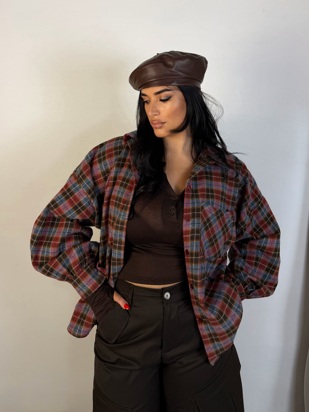 Camicia a quadroni con maniche palloncino