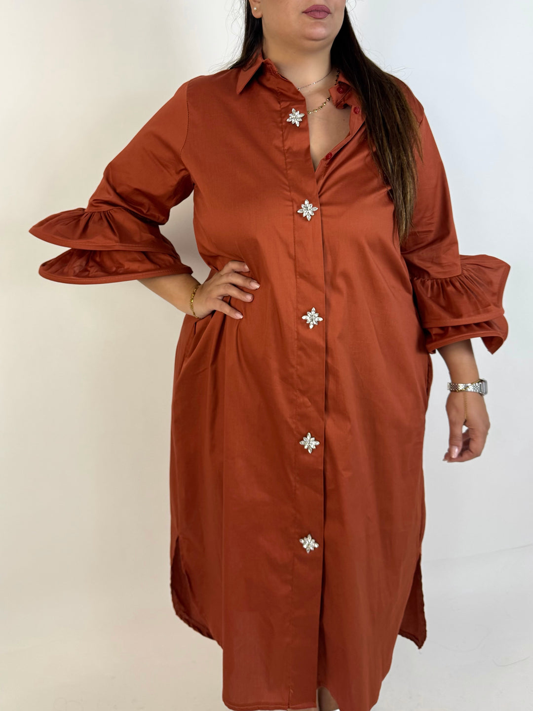 Abito camicia con bottoni gioiello “Shine”