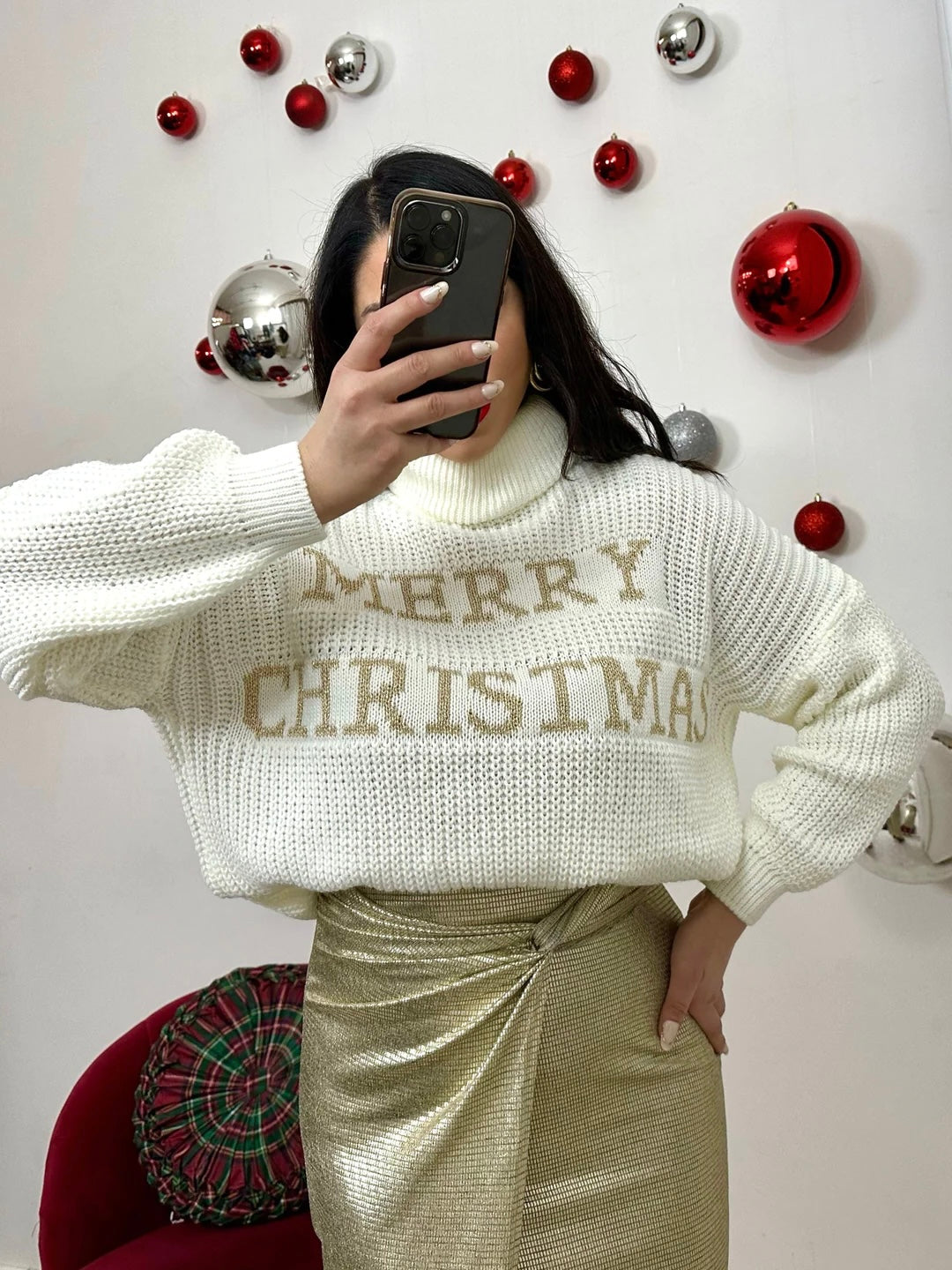 Maglione con scritta in lurex “Merry Christmas”