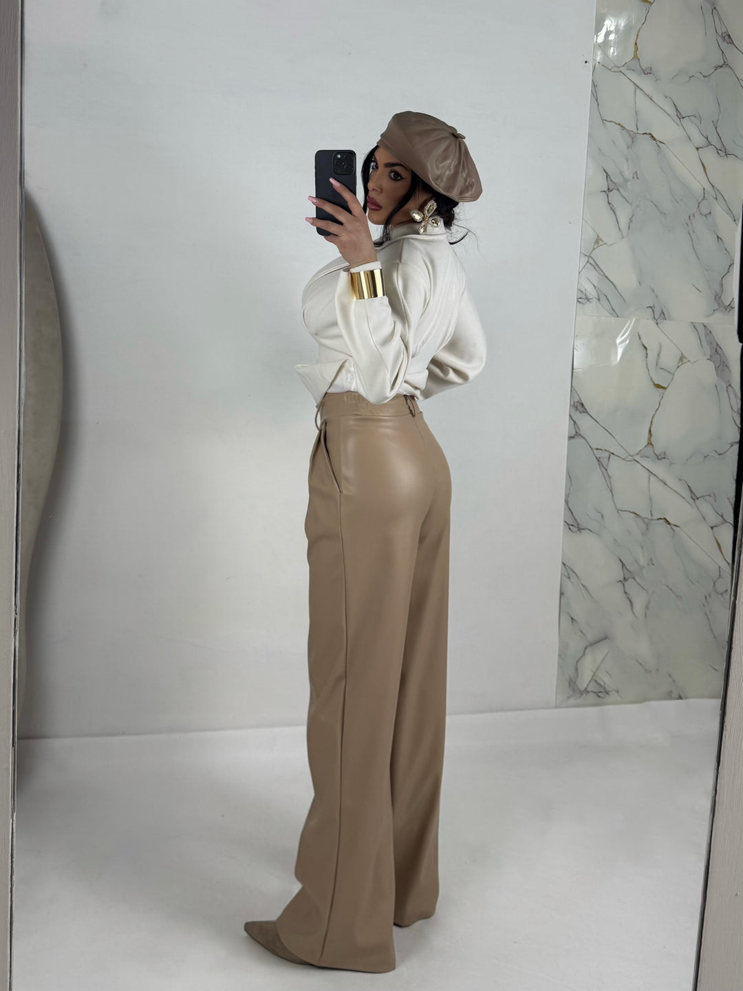 Pantaloni a palazzo in eco pelle “Priscilla”