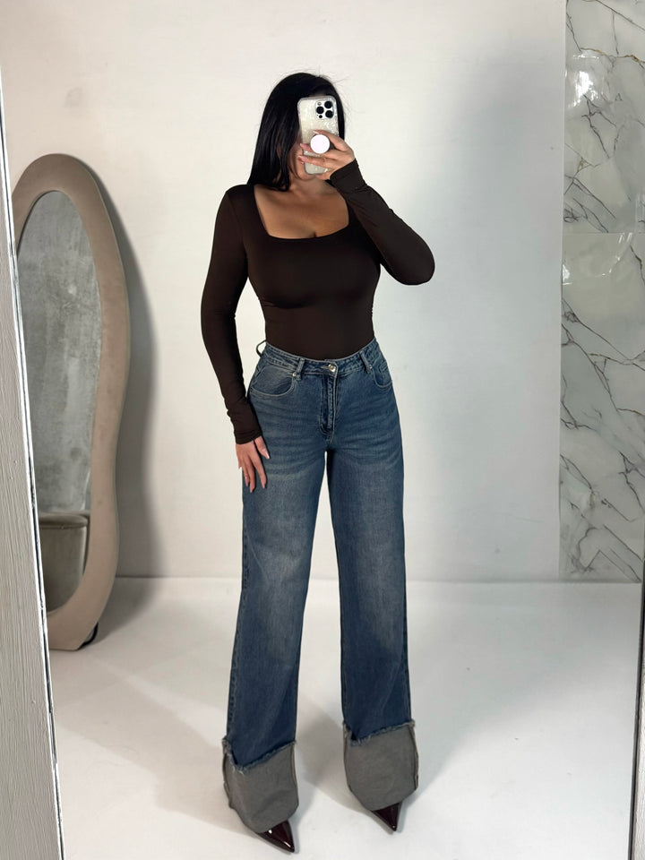 Jeans wide leg con piegone “Flavia”