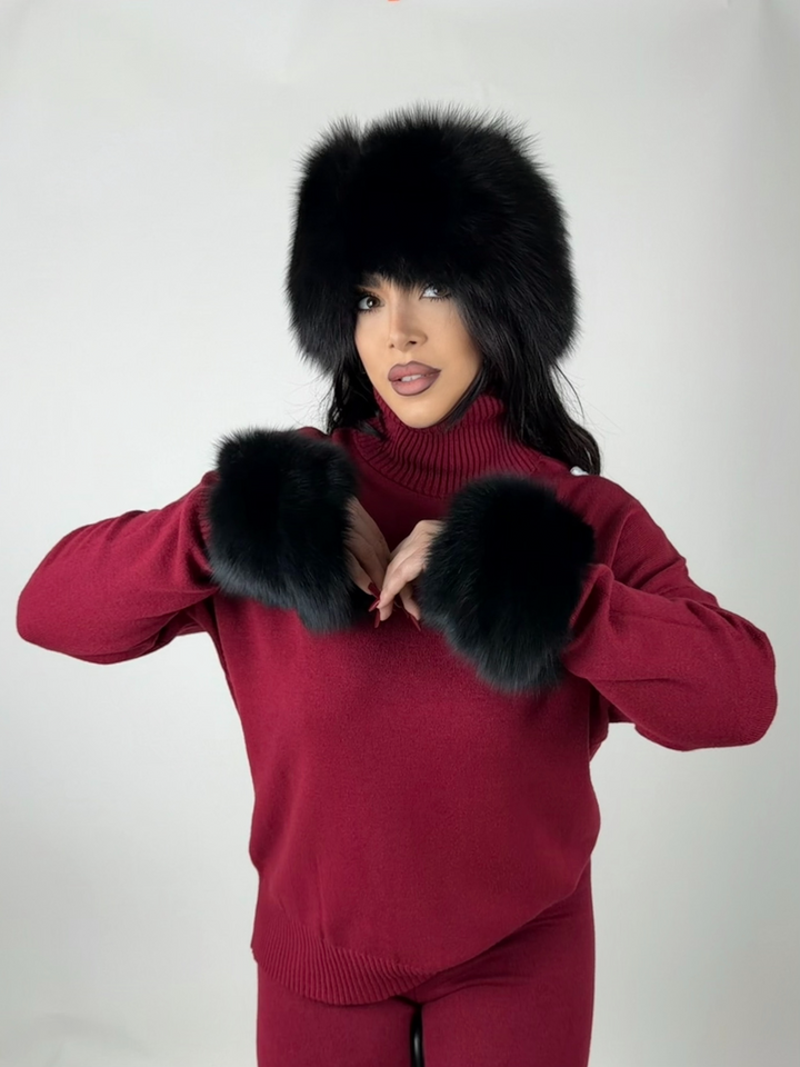 Set Fascia e polsini in Vera pelliccia di volpe vintage 01