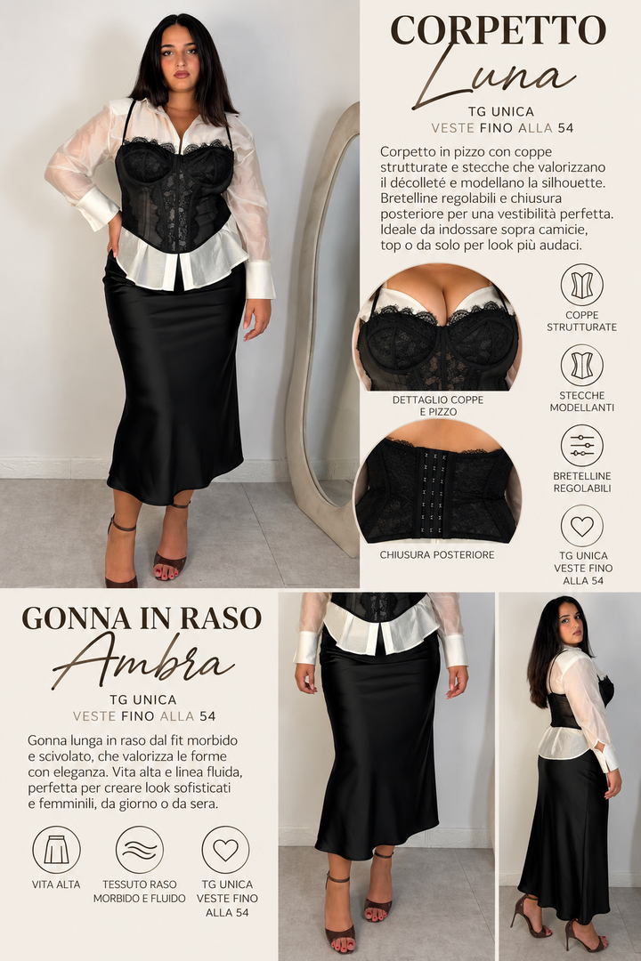 Gonna in raso lunga “Ambra”