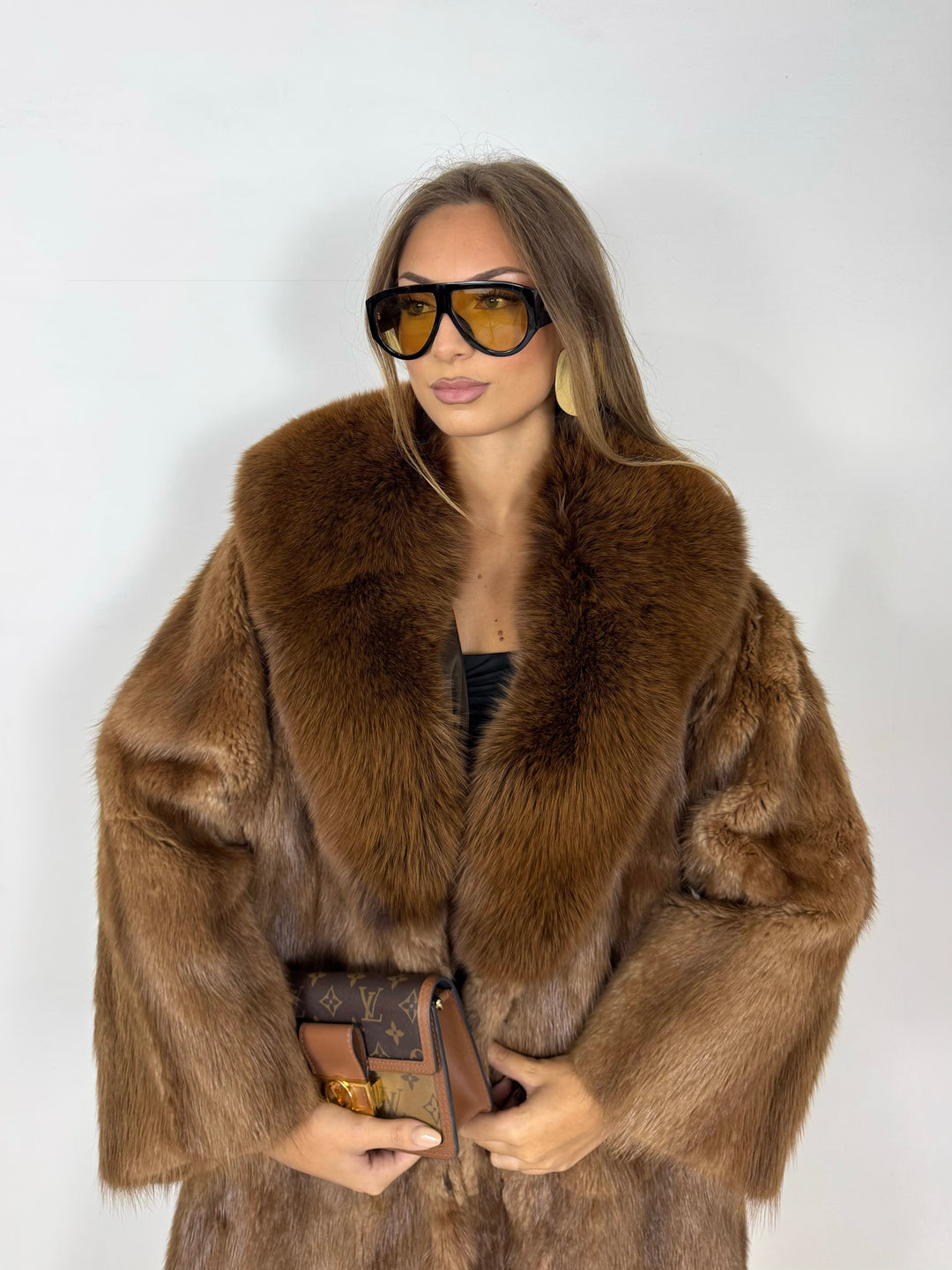 Pelliccia in visone con collo in volpe Vintage 56