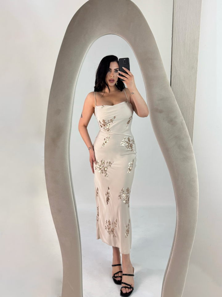 Abito in raso con paillettes “Joia”