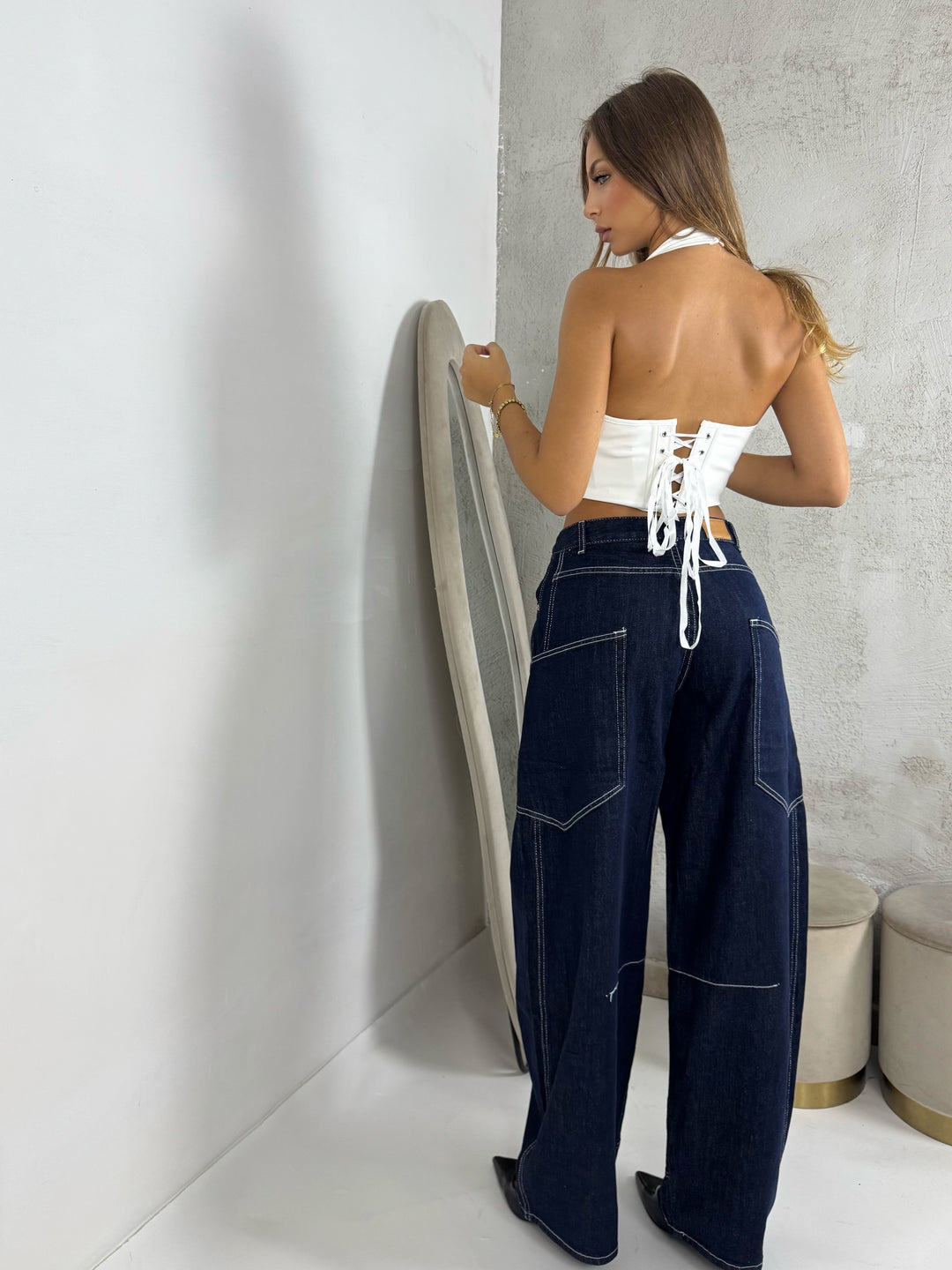 Jeans balloon impunturato “Delia”