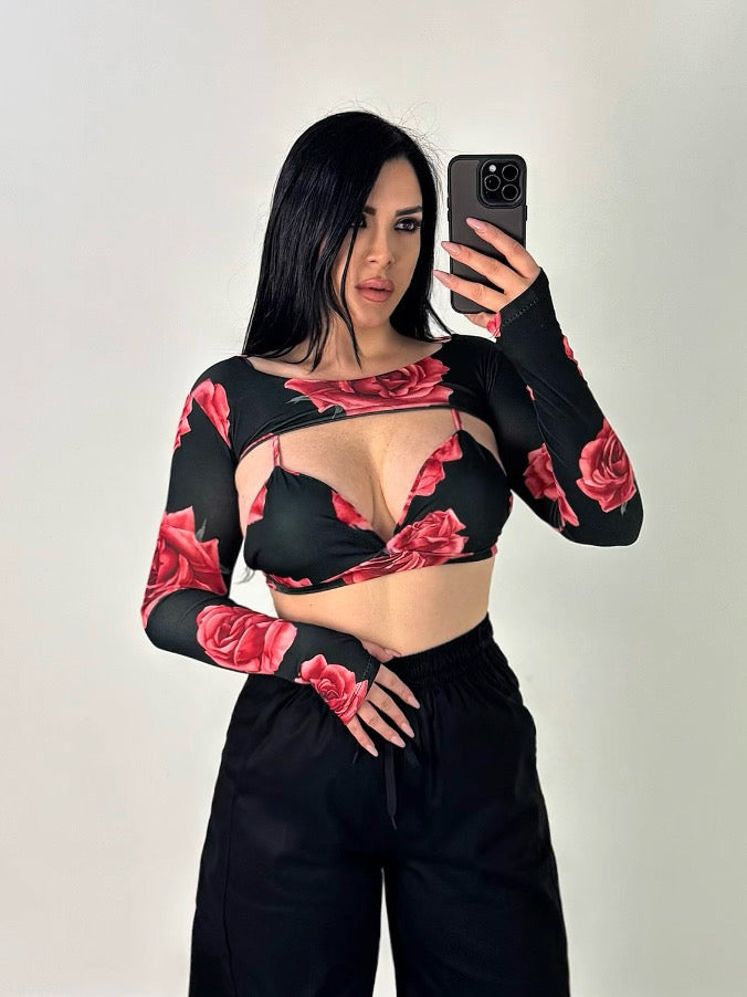 Top e coprispalle a guanto “Rose”