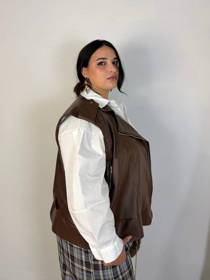 Giubbotto chiodo smanicato in eco pelle “Charlotte”