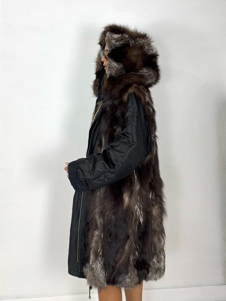 Pelliccia modello parka in volpe double-face Vintage 50