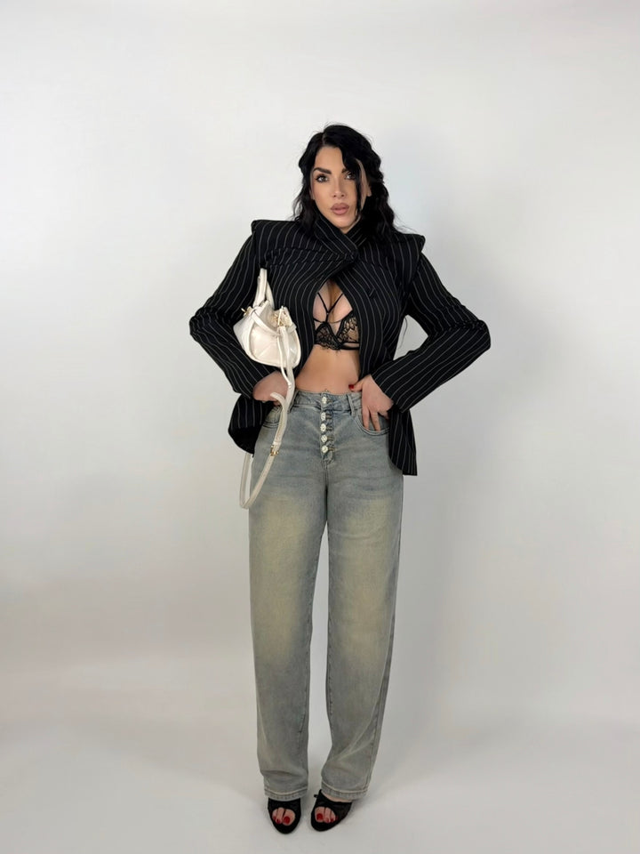 Jeans elastico con bottoni gioiello “Giada”