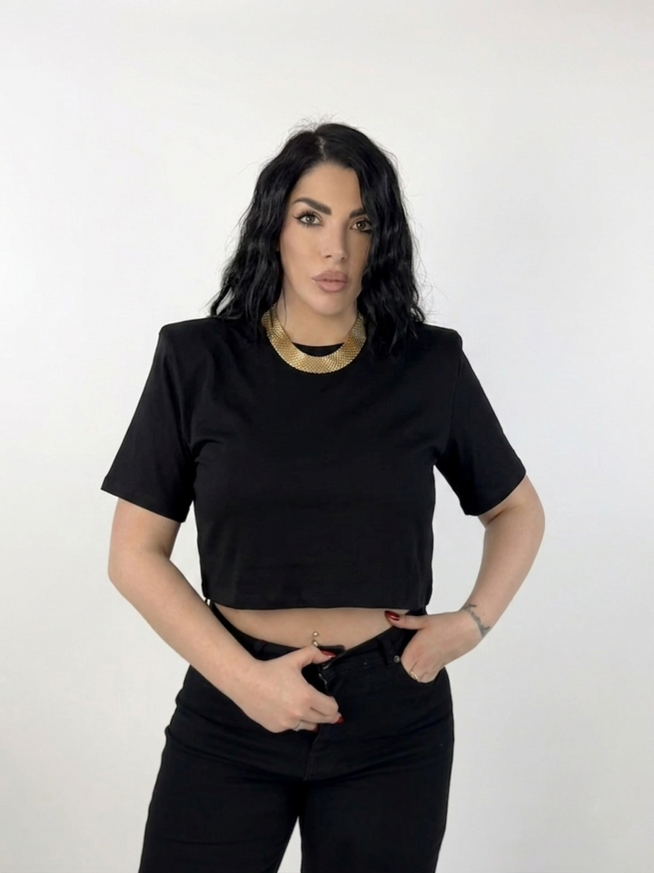 T shirt crop con spalline “Saint”