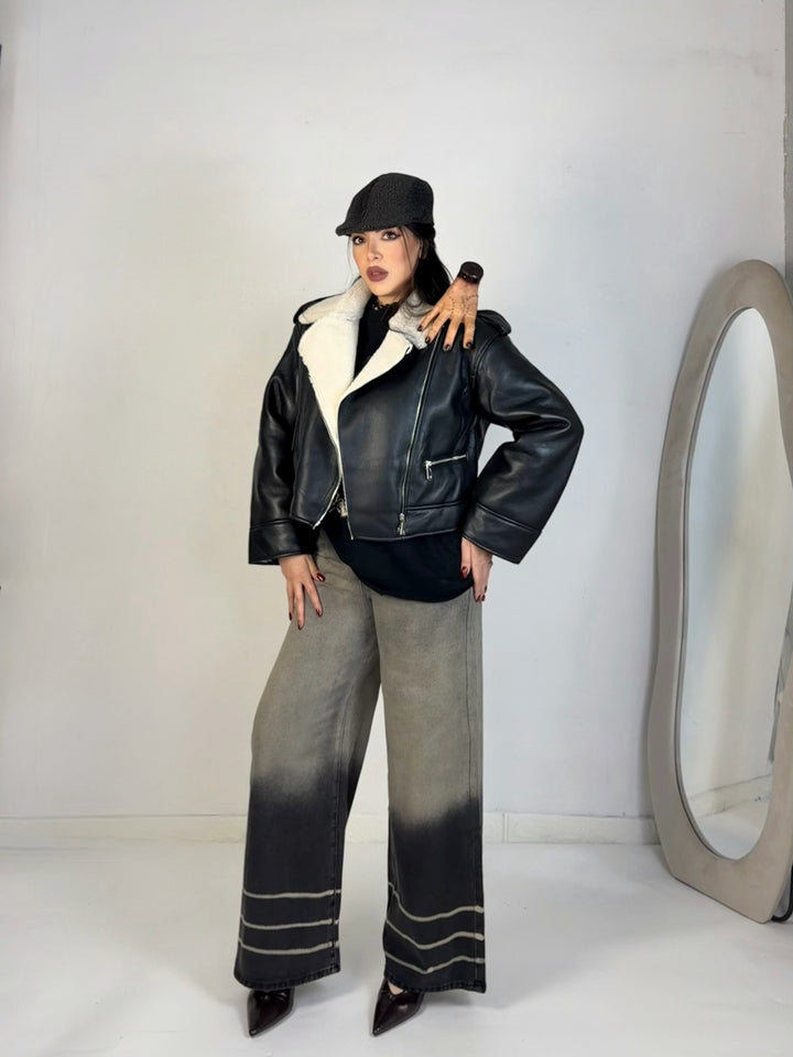 Montone in eco pelle con pelliccia “Noir”