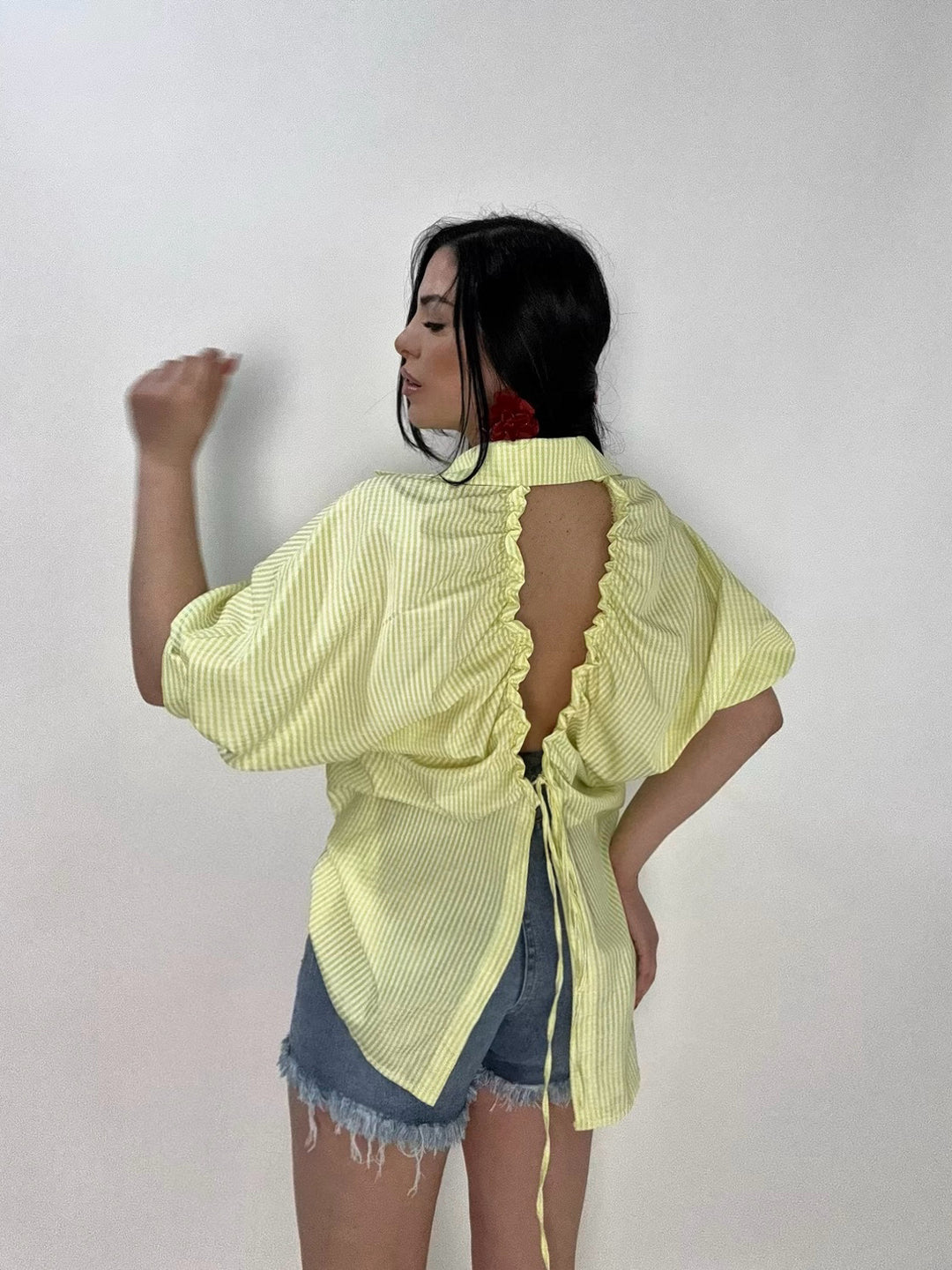 Camicia in cotone a righe con scollo dietro “Charlotte”